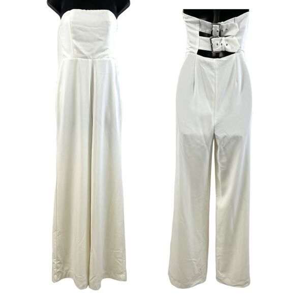 NBD Ophelia Jumpsuit Womens Size Small White Wide Leg Minimalist Bridal Wedding